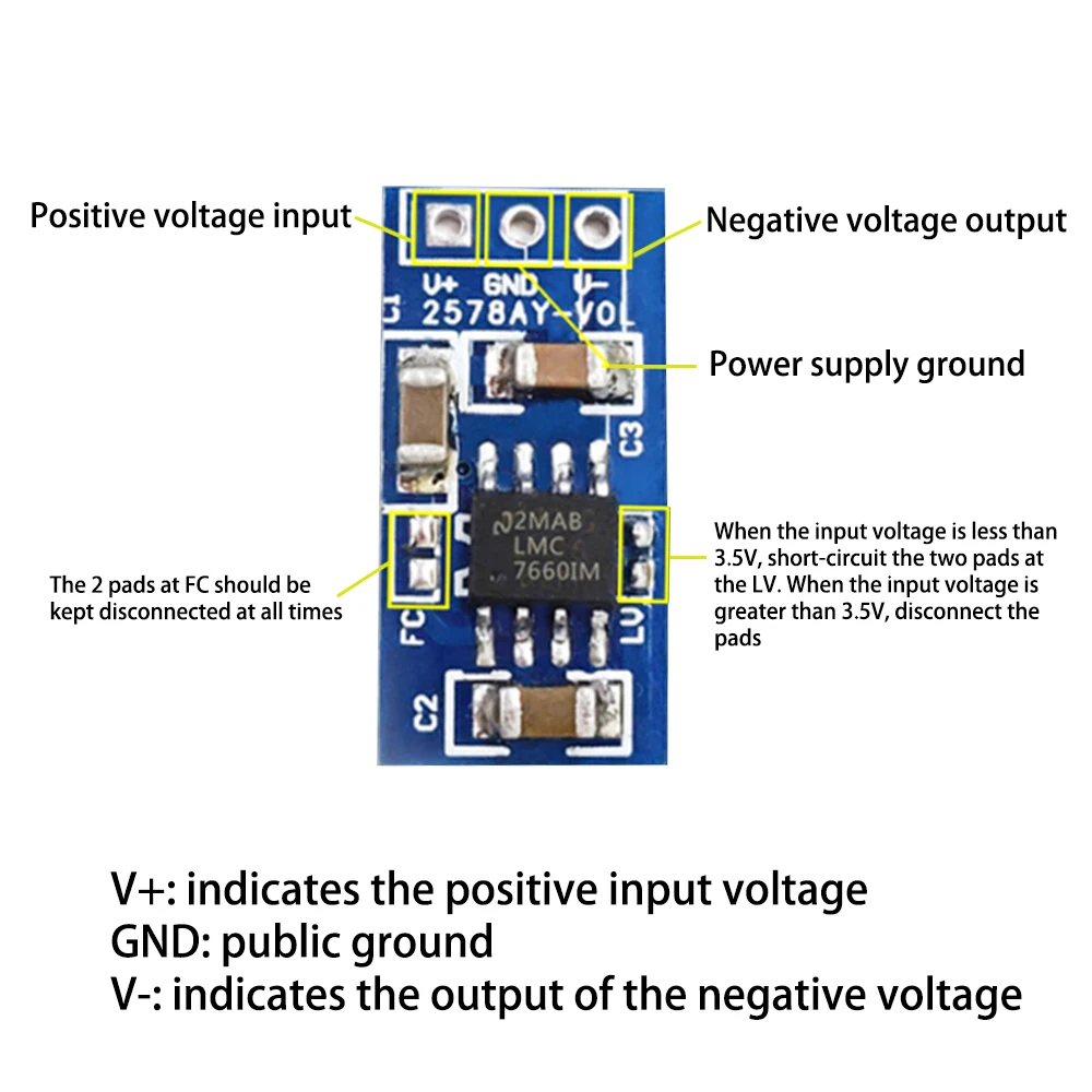 LM7660 Positive to Negative Voltage Conversion Board Ultra-Low Current 1.5V-10V Positive Voltage into Negative Voltage Converter