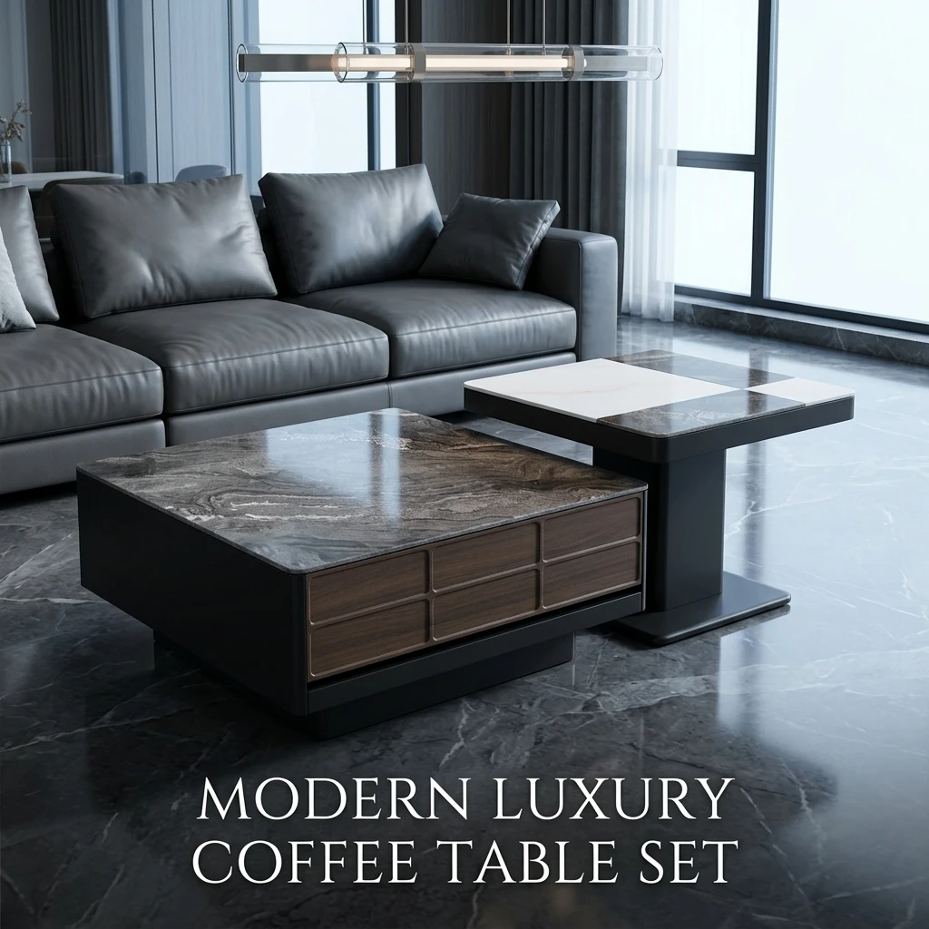 #Modern Two-piece Design, Coffee Table, Wooden Board, Household Living Room Furniture