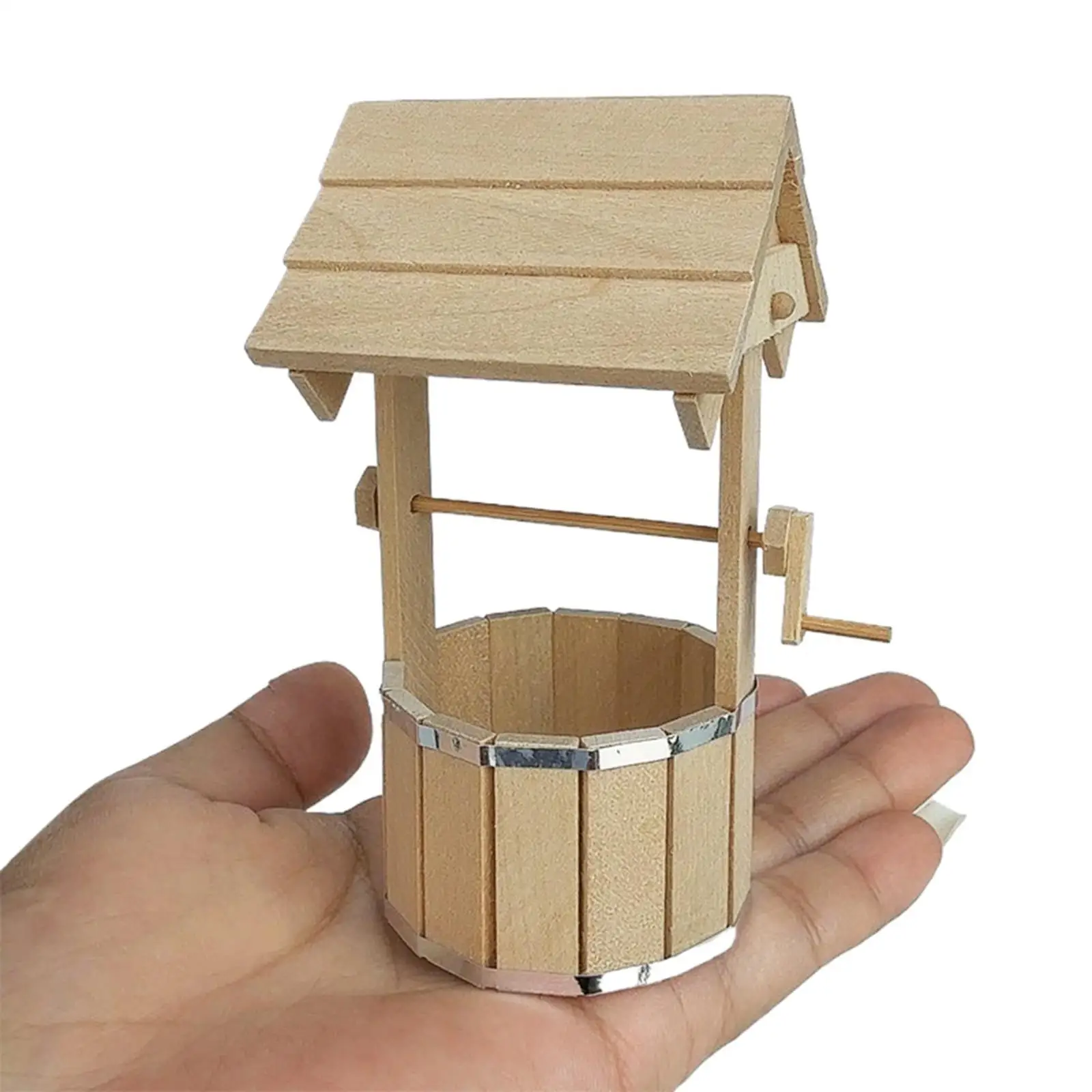 1:12 スケールドールハウス井戸ミニモデルままごと用品誕生日プレゼントシミュレーション木製装飾ミニチュアウィッシングウェル