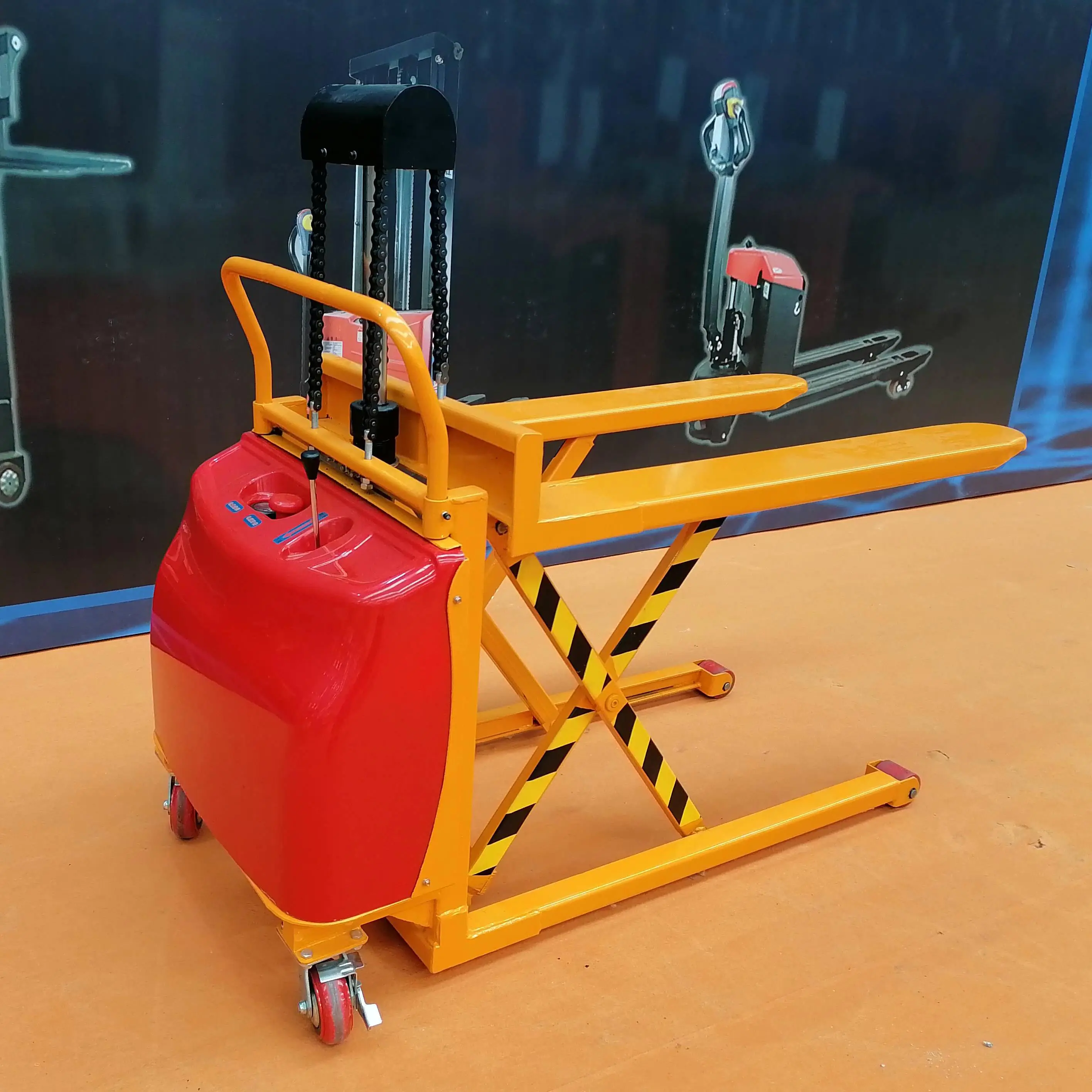 Semi- Electric Platform Truck 1.5T Stacker 800mm Lifting Pallet Truck Portable Forklift Battery Power
