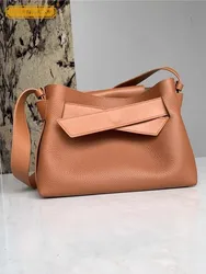 Women Cross Strap Cowhide Genuine Leather Shoulder Bag Office Ladies Work Composite Bag Hasp Strap Crossbody Bags Solid Colors