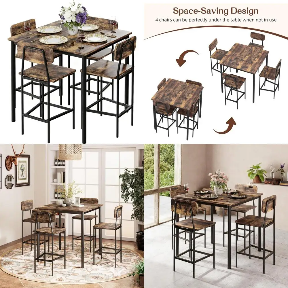 مجموعة طعام صناعية موفرة للمساحة لـ 4 أشخاص، طاولة وكراسي مطبخ صديقة للشقق، مجموعة حجرة طعام ريفية للمساحات الصغيرة