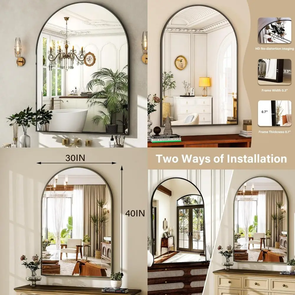 

Arched Metal Framed Vanity Mirror for Bathroom and Bedroom, 30x40 Inch, Black Finish, Ideal for Entryway and Dresser Decor