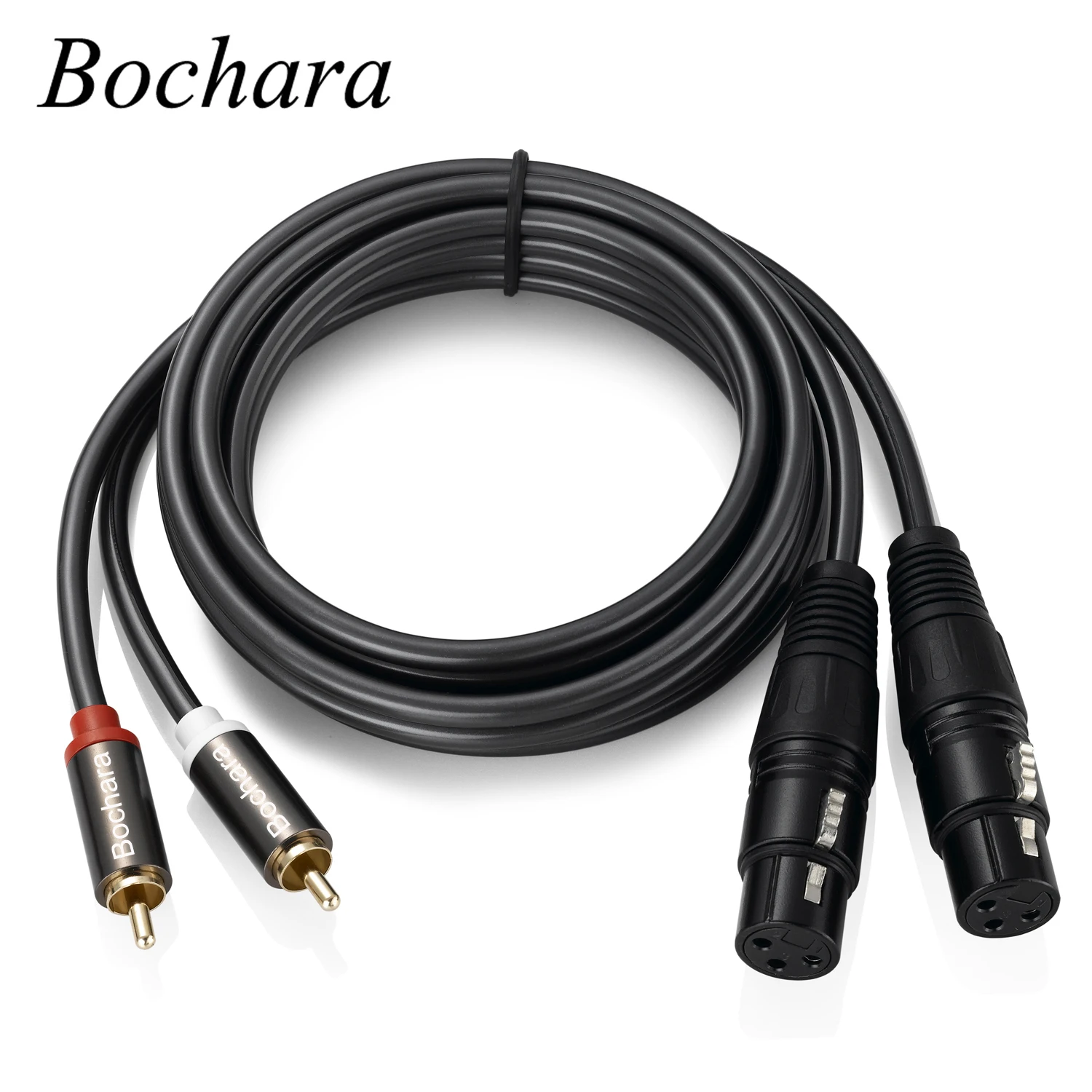 Bochara 2RCA na podwójny XLR żeński/męski kabel audio OFC ekranowany do głośników wzmacniacza miksera 1,5 m 3 m