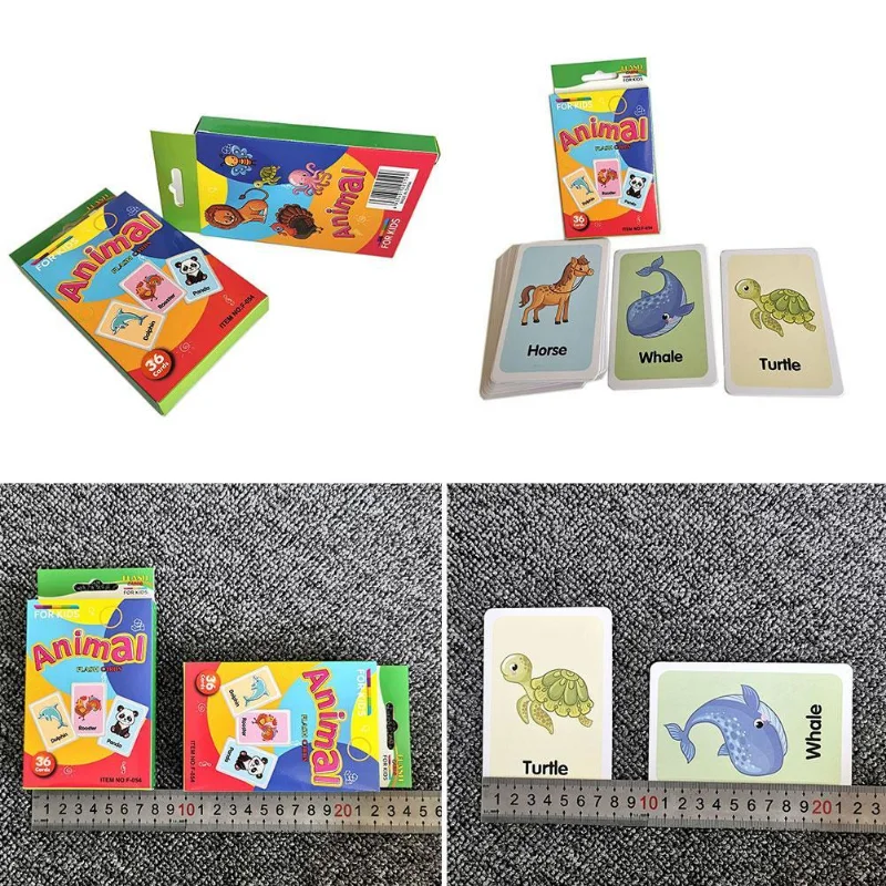 36Pcs Kids Cognition Card Shape Animal Color Teaching Baby English Learning Word Card Education Toys Montessori Material Gift