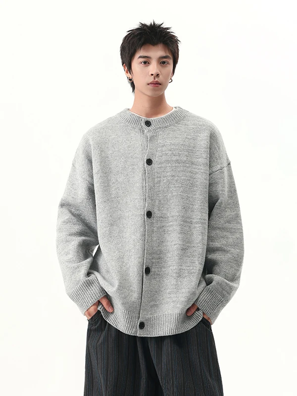 

Мужской модный повседневный кардиган American Sle: теплый, свободный, на пуговицах, с воротником-стойкой, из смесовой вязки, с длинными рукавами