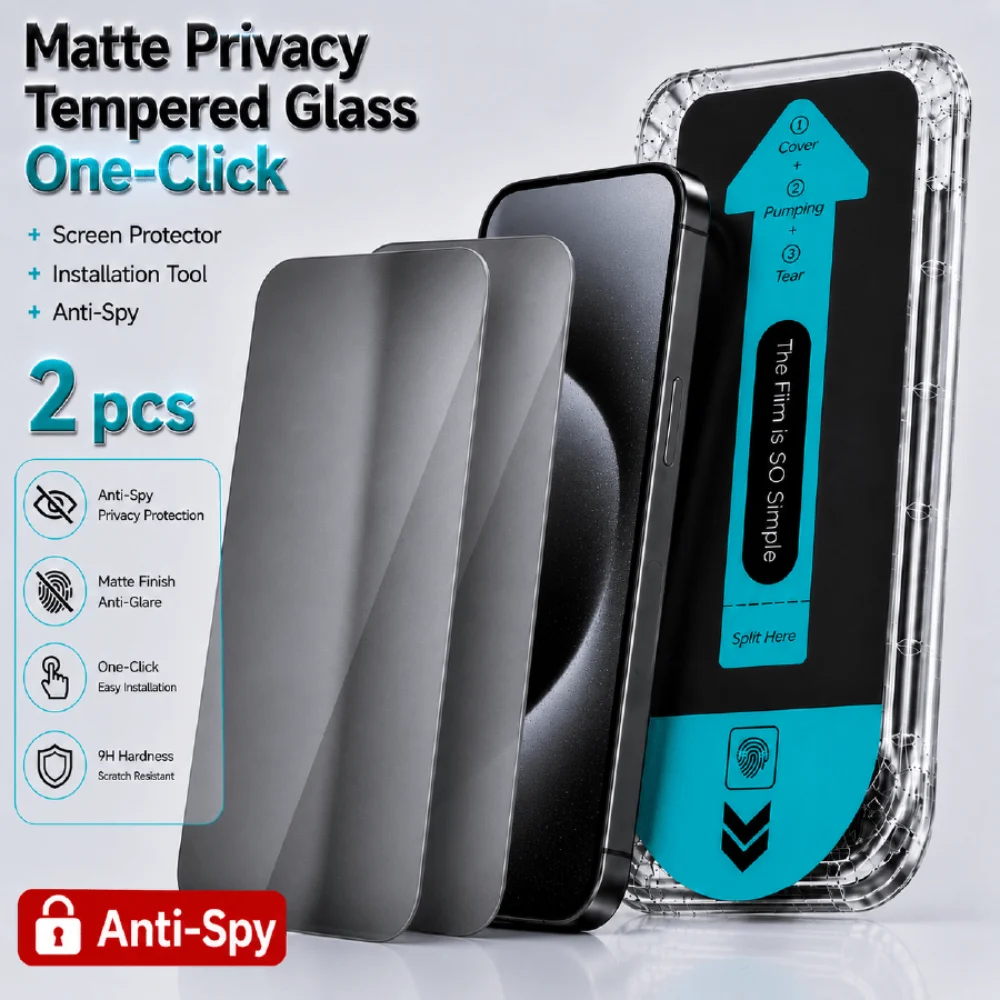 NNBILI 2 Stück Blickschutz Mattiertes Panzerglas für iPhone 18 17 16 15 14 13 12 11 Pro Max Plus, 9H+ Anti-Spy Vollbildschutz, Matt
