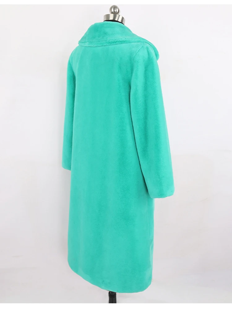 Nerazzurri Winter Green Thick Warm Soft Long Fluffy Faux Fur Coat Women Lapel Casual Luxury Korean Fashion 4xl 5xl 6xl 7xl 2022