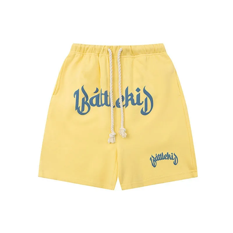 Summer New American Retro Street Apparel Hiphop Fashion Brand Print Loose Relaxed High Waist Men's and Women's Capris