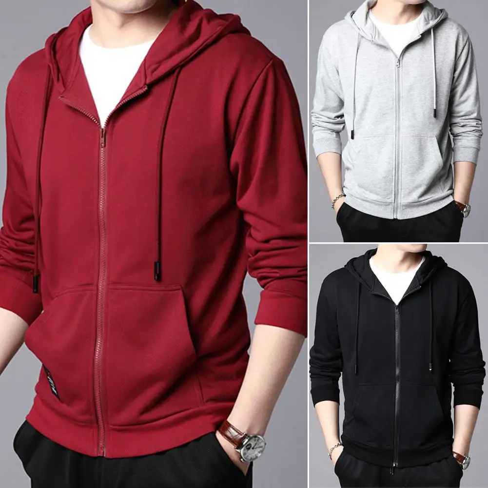 

Autumn Men's Hoodies Sweatshirts Zipper Hoodie Men Coat Solid Soft Warm Hooded Hat Long Sleeves Casual Pockets Men Fall Coat