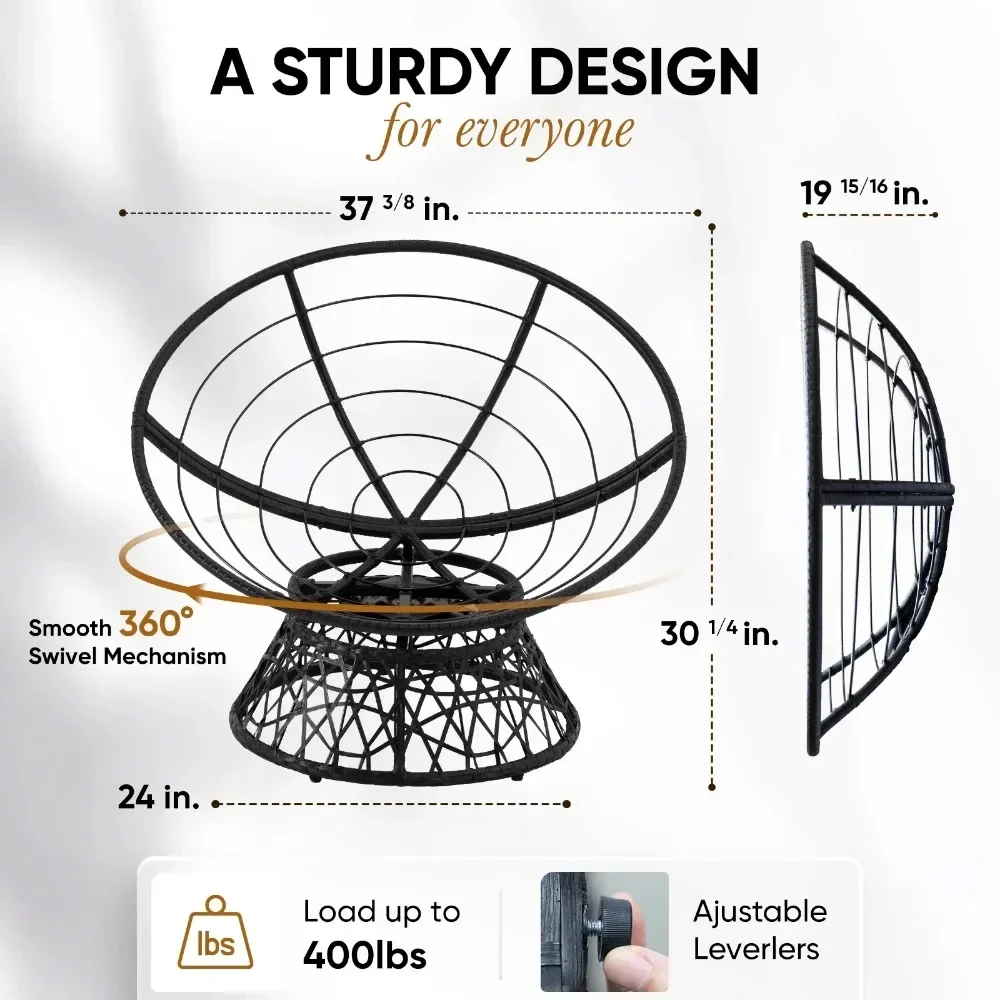 Living Room Chair 360 Swivel Comfy Papasan Chair with Fabric Cushion, Sturdy Metal Frame, Accent Bedroom Chair