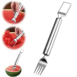 2024 Newest Watermelon Slicer Tool Stainless Steel Fruit Cutter Dual Head Watermelon Fork Melon Cutter Kitchen Gadgets