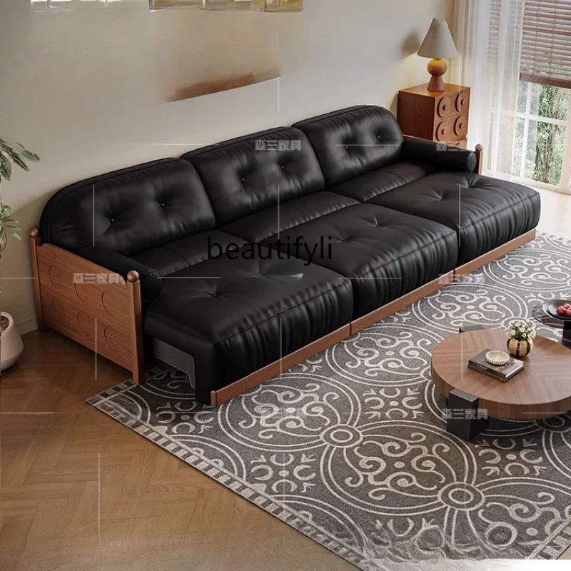 

Electric function sofa bed dual-purpose Italian minimalist living room first layer cowhide retractable sofa