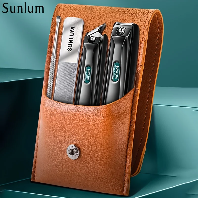 Sunlum 1/4pcs Professional Splash-Resistant Nail Clippers Set, Stainless Steel Finger & Toenail Scissors for Men - Heavy Duty Design with Anti-Slip Grip (Home & Travel Use)