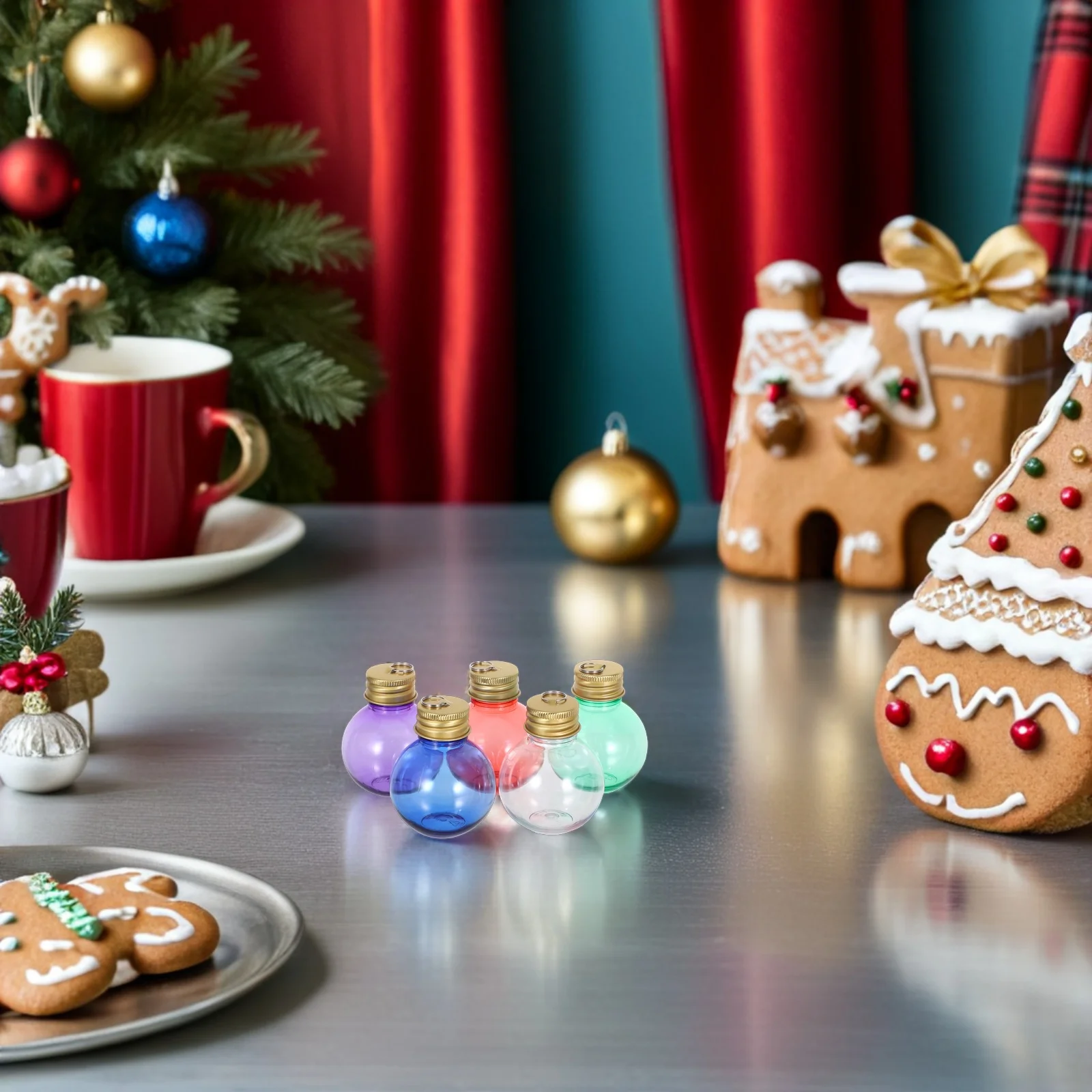 

10pcs Drink Ornaments Candy Bottles Globe Shaped Plastic Jars For Christmas Party Supplies Holiday Treat Canisters Reusable