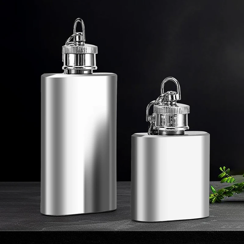 Premium Mini Stainless Steel Hip Flask with Key Ring, Leak Proof Portable Pocket Liquor Flask for Camping Travel Outdoor Use