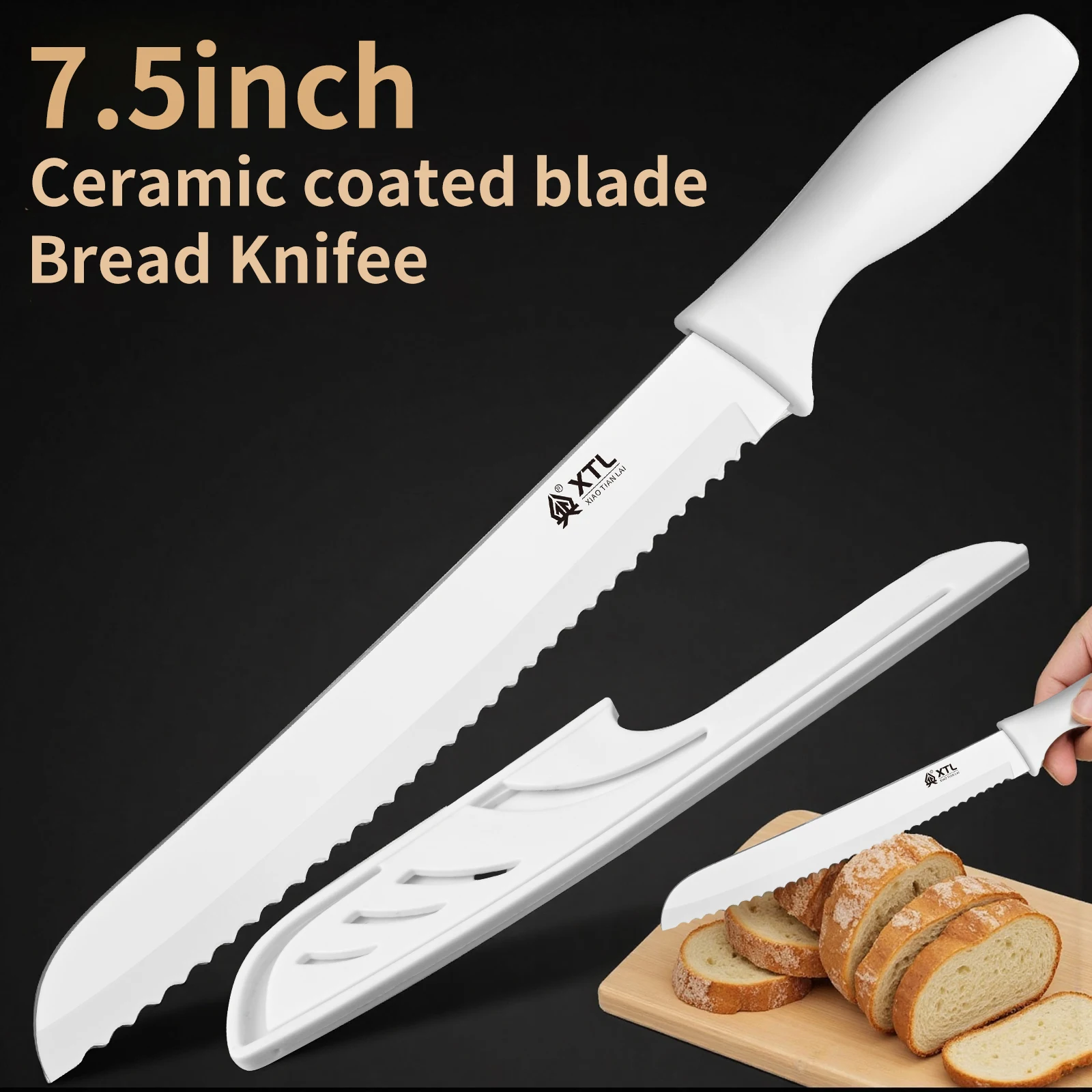 7.5 inch Bread Knife Ceramic Coated Kitchen Knife Professional Cutting Bread Cheese Sandwich Serrated Baking Knives