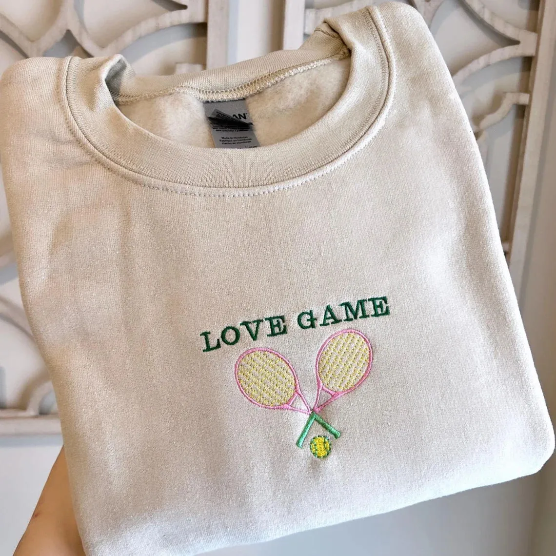 Love Game Tennis Club Vintage Embroidered Crewneck Sweatshirts Female Autumn Long Sleeve Loose Jumper Thick Fleece Pullover