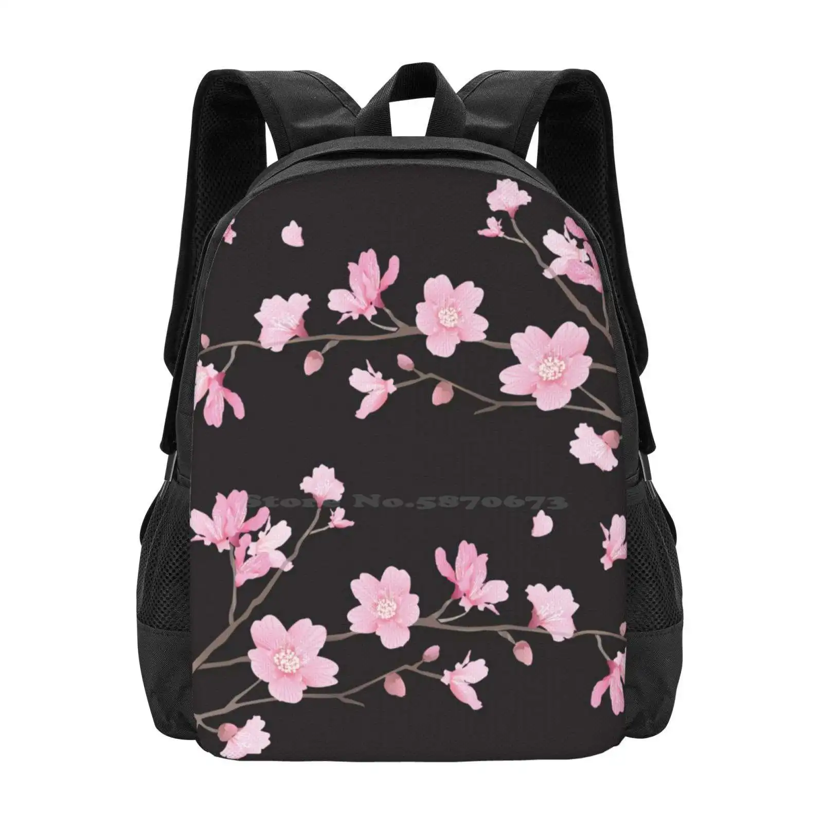 Cherry Blossom Flower Plant - Black Fashion Pattern Design Travel Laptop School Backpack Bag Cherry Blossom Tree Japanese Cherry