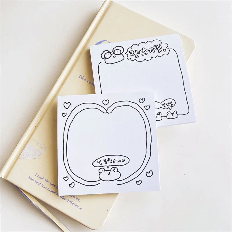 Bloc-notes dessin animé grenouille mignon, noir et blanc, petits traits, Mini bloc-notes Kawaii, papier pour messages, papeterie scolaire, 50