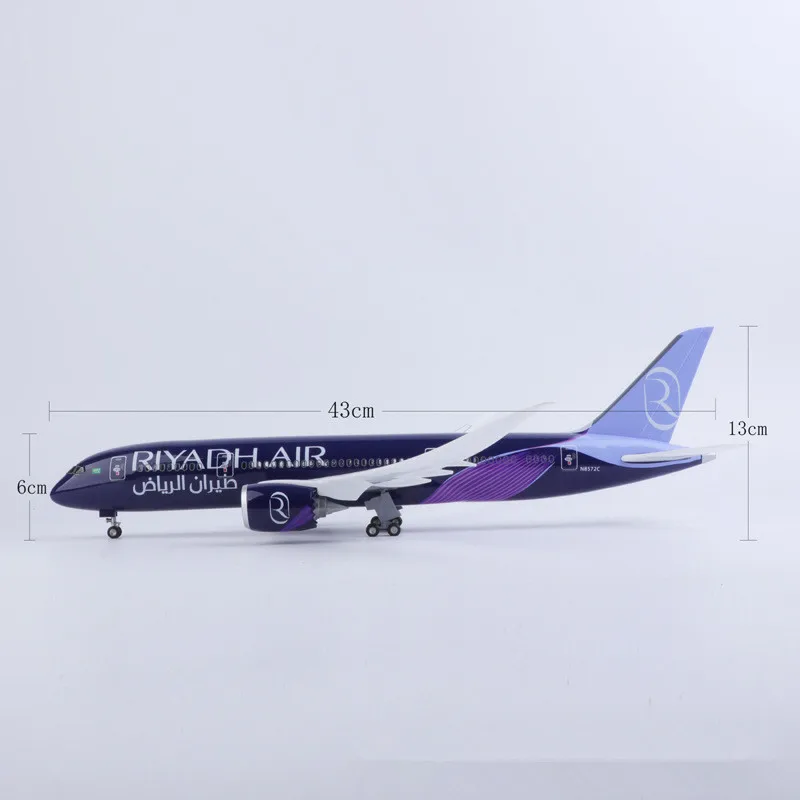 Escala 1:130 Riyadh Airlines Boeing 787 Avião com coleção de luz, brinquedos de exibição, presentes, decoração de fãs