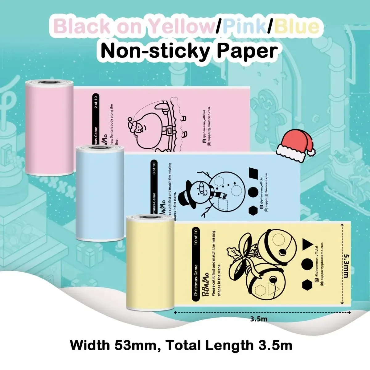 Thermal Paper Roll Pink/Blue/Yellow Non-Sticky Paper for M02L/M02X/T02 Pocket Printer for Study Note Journal Stickers 3Roll/Boxs