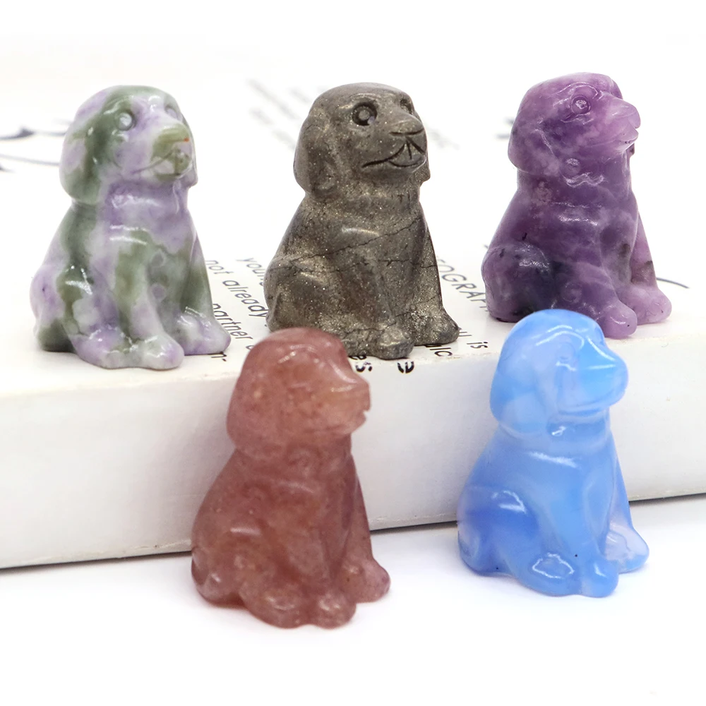 

1.2" Cute Dog Statue Natural Stone Crystal Carved Healing Animal Figurine Reiki Gem Crafts Home Decoration Lovely Christmas Gift