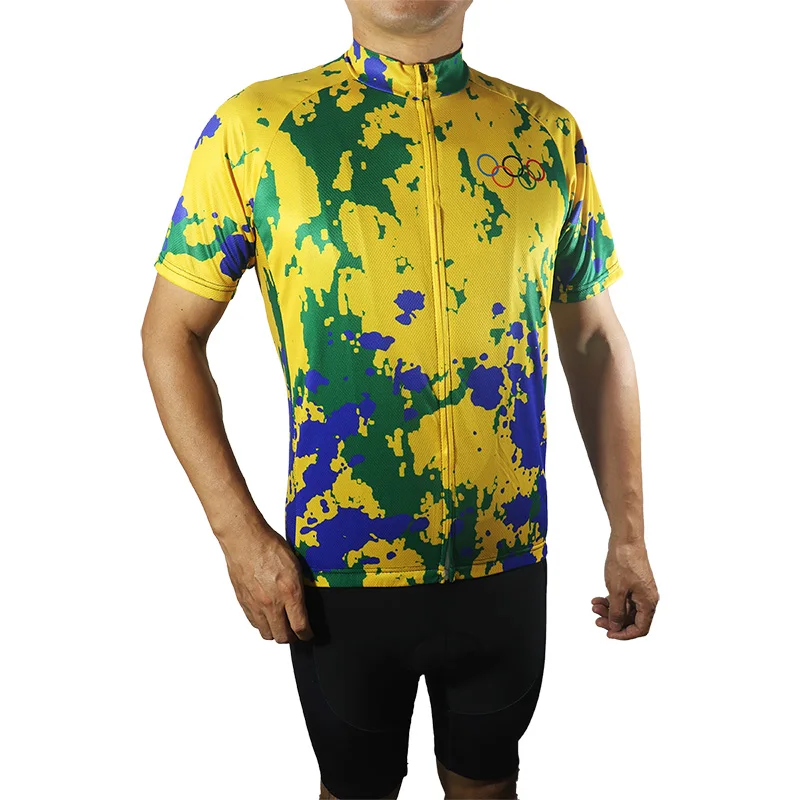 

Yellow Cycling Jersey Camo Short Sleeve Anti-sweat Shirt Breathable MTB Sport Bicycle Polyester Clothes Off Road Quick Dry