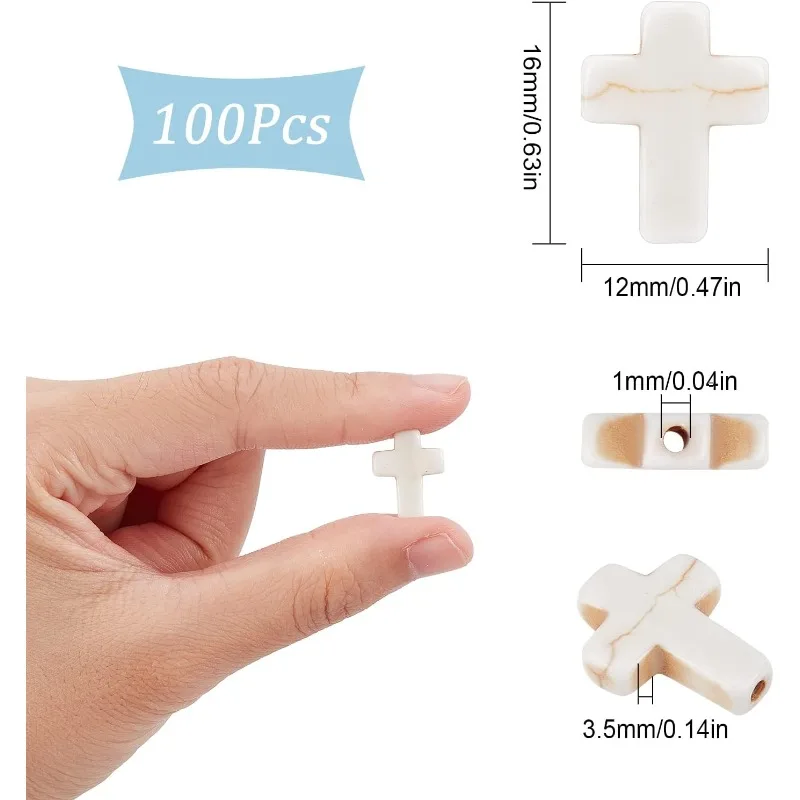 1 Box 100Pcs White Turquoise Cross Beads Turquoise Stone Bead Mini Small Cross Beads for Jewelry Making Charms
