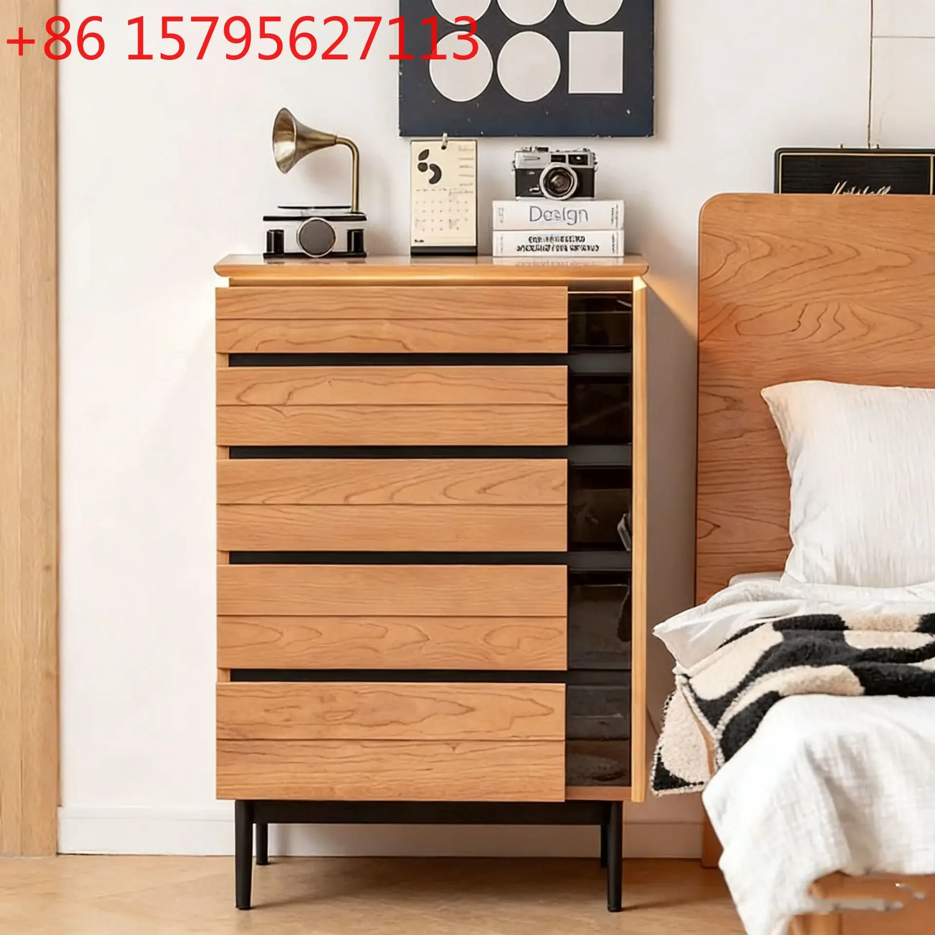 

Solid wood chest of drawers cherry wood Nordic small apartment bedroom living room side cabinet