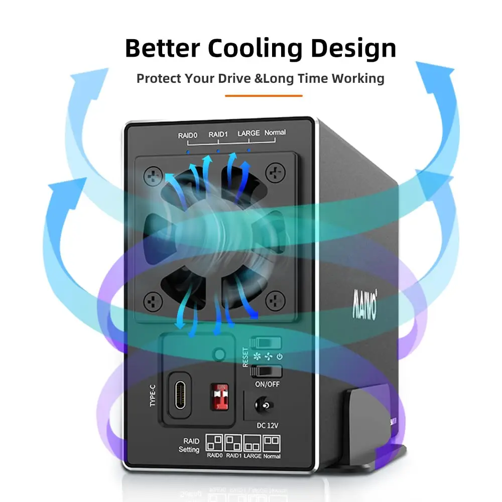 MAIWO 3,5 Zoll SATA RAID-Speichergehäuse Dual Bay Festplatten-Dockingstation zu USB3.1 Typ-C 10 Gbit/s unterstützt RAID 0/1 Modus – Detail 4