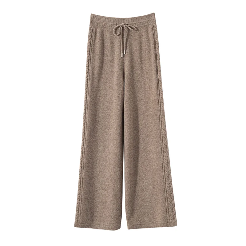 100% Australian wool wide leg pants for casual women, autumn and winter collection, new women's knitted long  wool wide leg pant