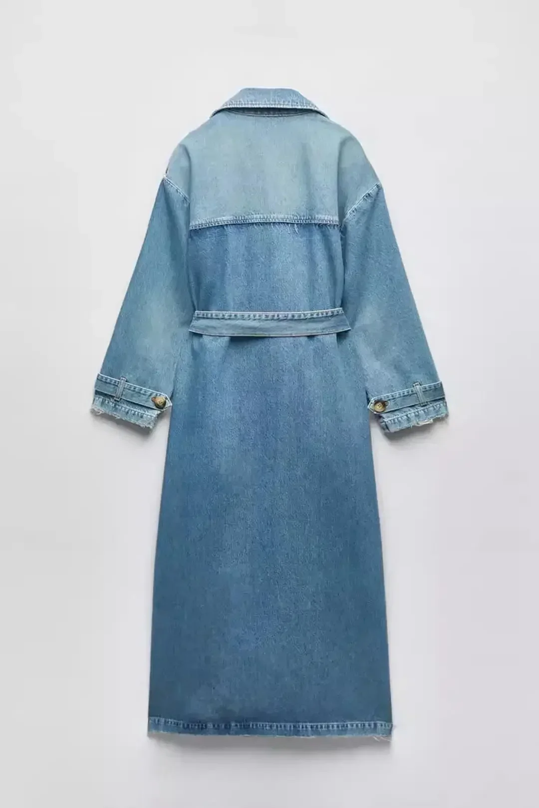 Europe and The United States Autumn New Fashion Street Personality Double Breasted Lapel Casual Long Denim Coat with Belt Women