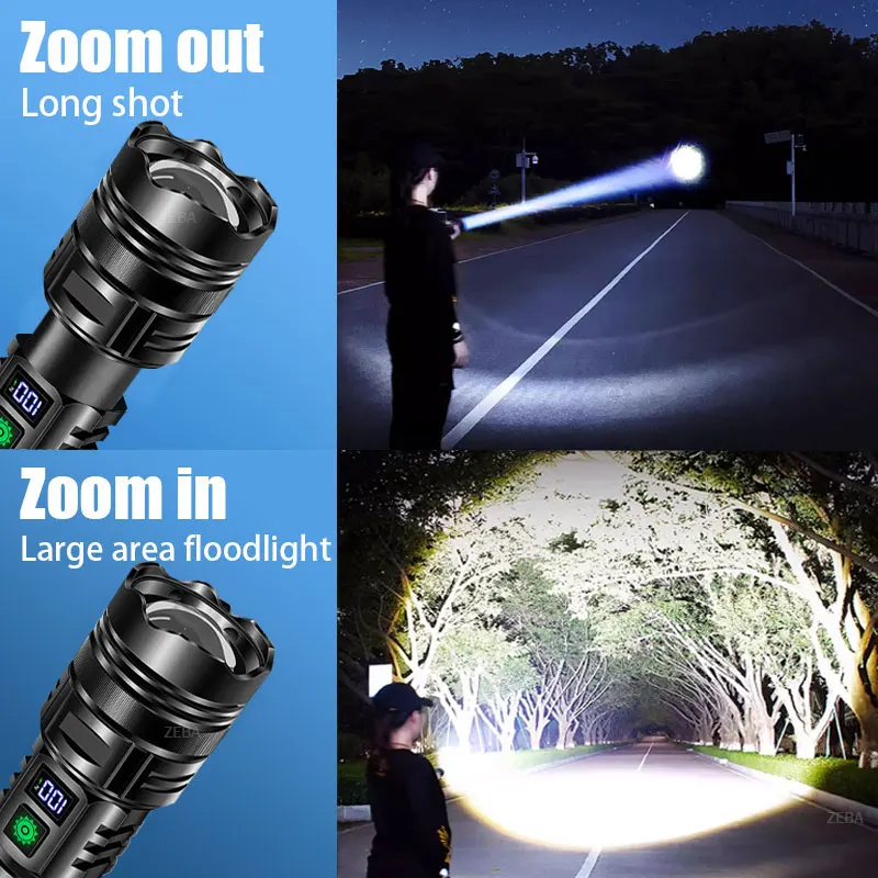 1000000LM Ultra Powerful Led Flashlight Rechargeable 800W LED Flashlights High Power Torch Long Range 5000m Tactical Lantren