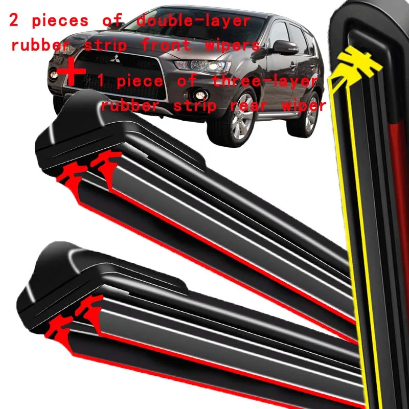 

For Mitsubishi Outlander 2 2007-2012 2008 2009 Wiper Front & Rear Wiper Blades Windshield Windscreen Window Brushes 24"+21"+12"