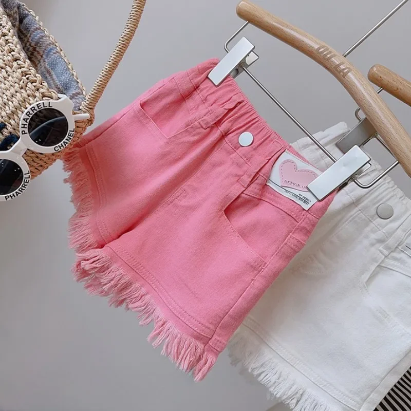 New Girl Korean Version of Foreign Style with Fringe Design 2024 Summer Small A Version of Elastic Denim Love Shorts