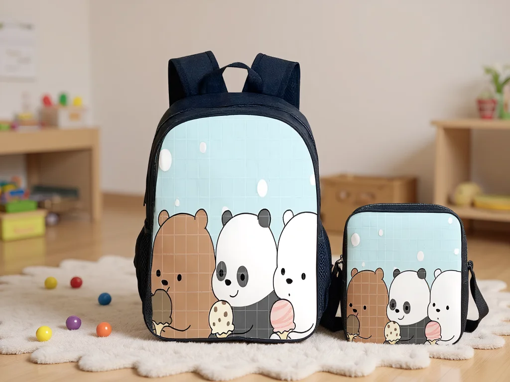 

Student We Bare Bears Multifunction Daypack with Canvas Shoulder Bag Pencil Case 3Pcs Set Backpack for School