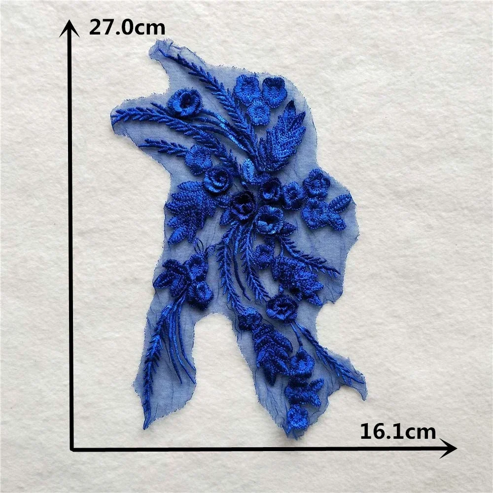 Wholesale sales of 1-10 pieces blue Gauze nail bead embroidery polyester sewing single flower lace DIY clothing accessories