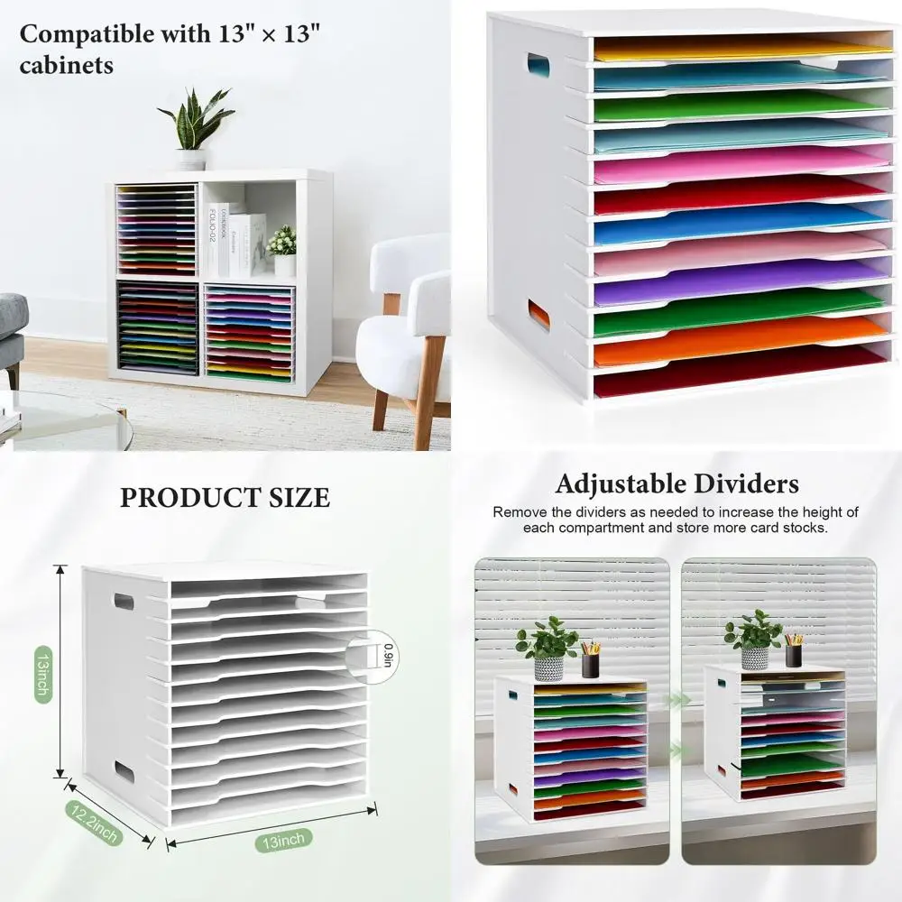 

Органайзер для бумаги для скрапбукинга на 12 слотов, стеллаж для хранения 12 x 12 для дома, офиса, школы (белый)