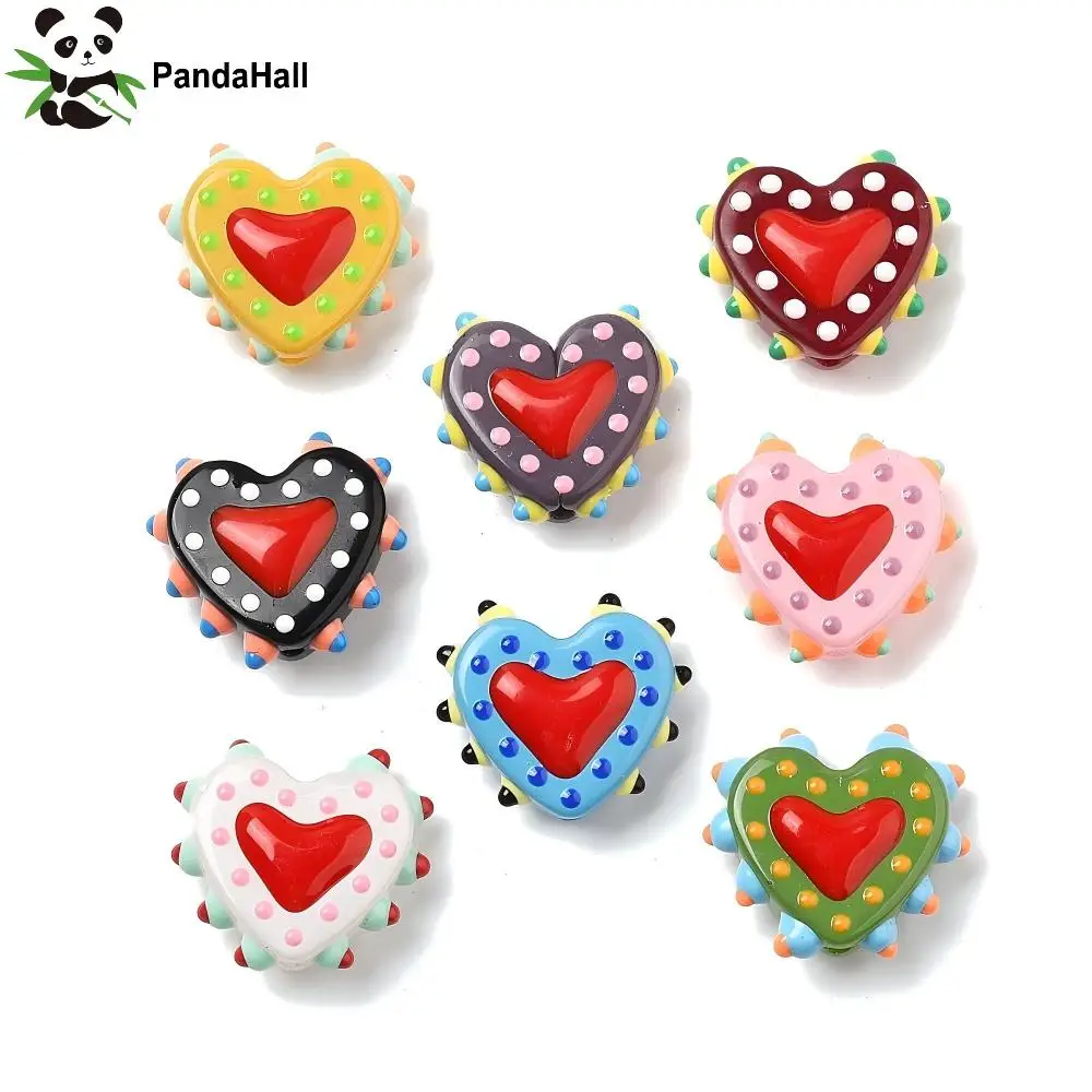 PandaHall 25pcs Baking Paint Glass Bumpy Heart Beads, Enamel Coated, 16-17x18x7mm, 1.2mm Hole for DIY Jewelry Necklace Making