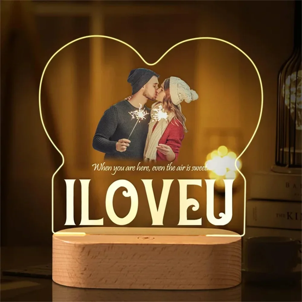 3D Night Light Custom Photo & Text Wooden Base Lamp Custom Birthdays Wedding Anniversaries Gifts Led 3D Lamp Light Dropshipping