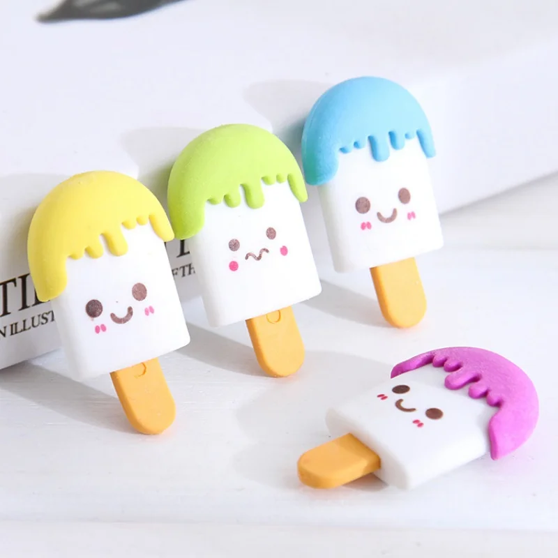 

3 Pieces/lot Cute Cartoon Creatures Creative Ice Cream Eraser Student Supplies Painting Christmas Gift Prize Kawaii Eraser