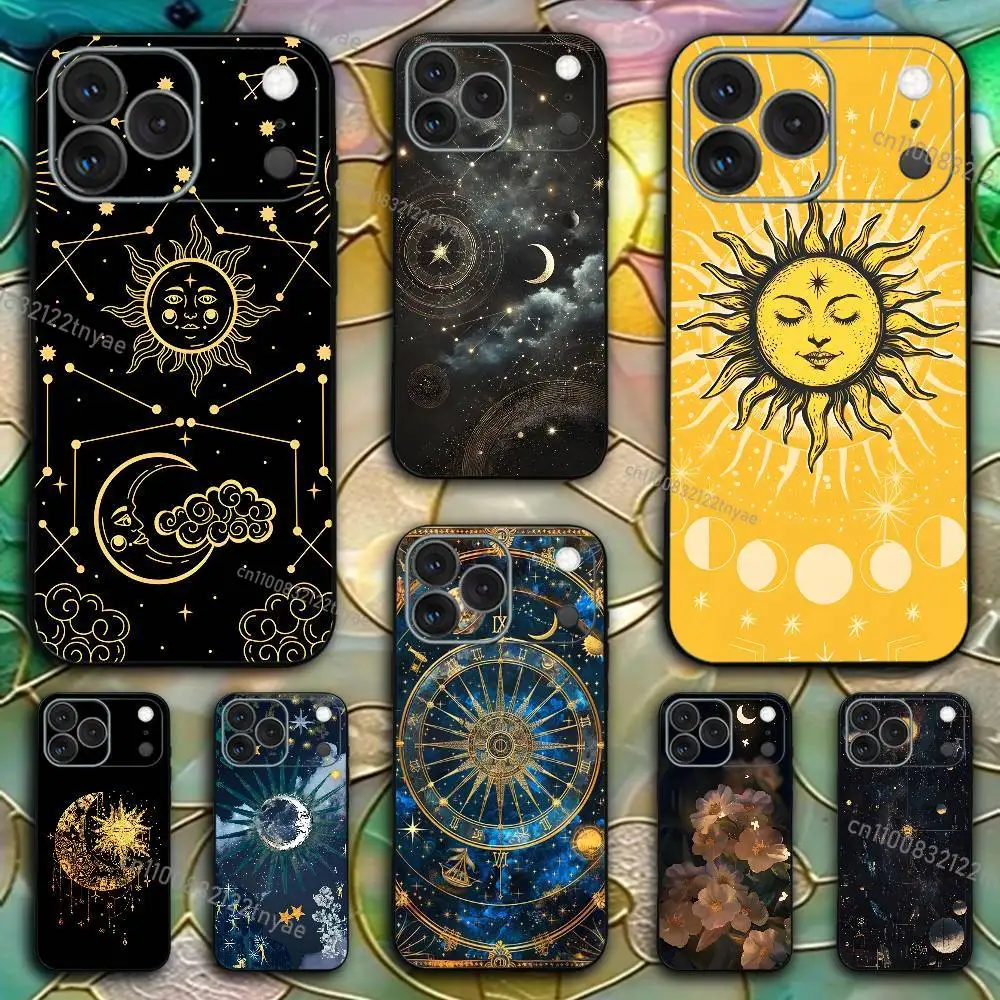 

Suns Moons Clouds Astrological For iPhone 17,16,15,14,13,12,11,Pro,X,XS,Max,XR,Plus,Mini Silicone Phone Case Black Shockproof