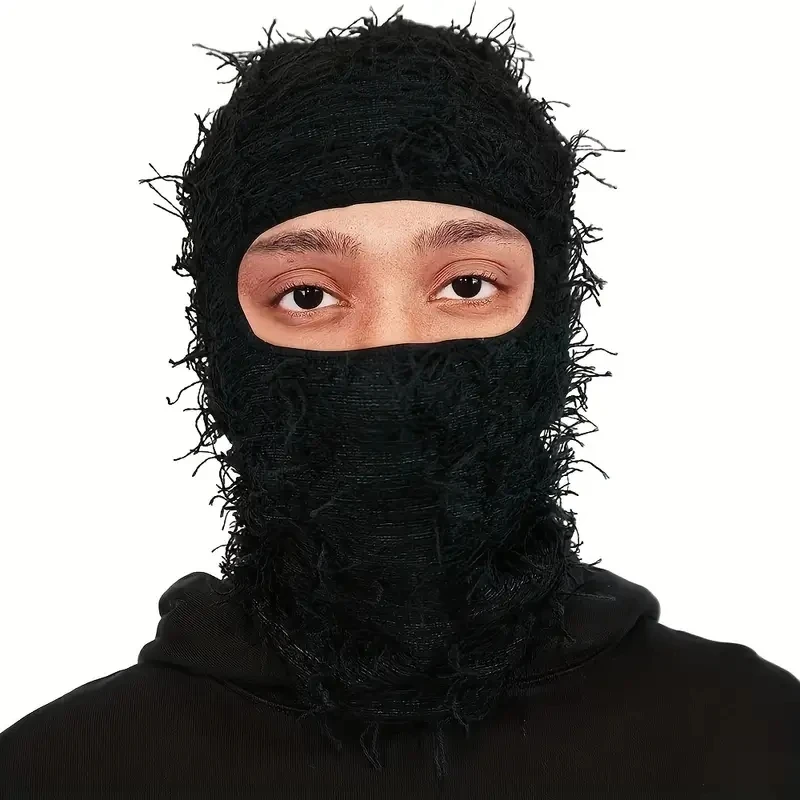 Unisex Balaclava Distressed Knitted Full Face Ski Mask Hip Hop Winter Windproof Neck Warmer Candy Color Beanies For Women & Men