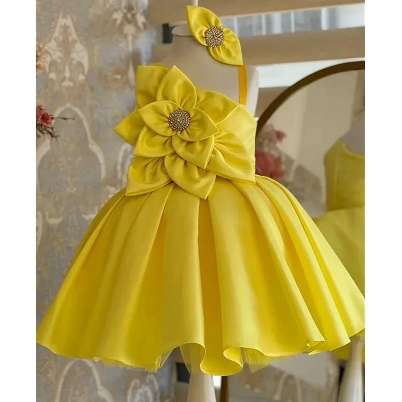 Single shoulder Flowers Girls Dress 1st Birthday Party Baby Baptism Dress For Girls Princess tutu Costume Infants Vestidos