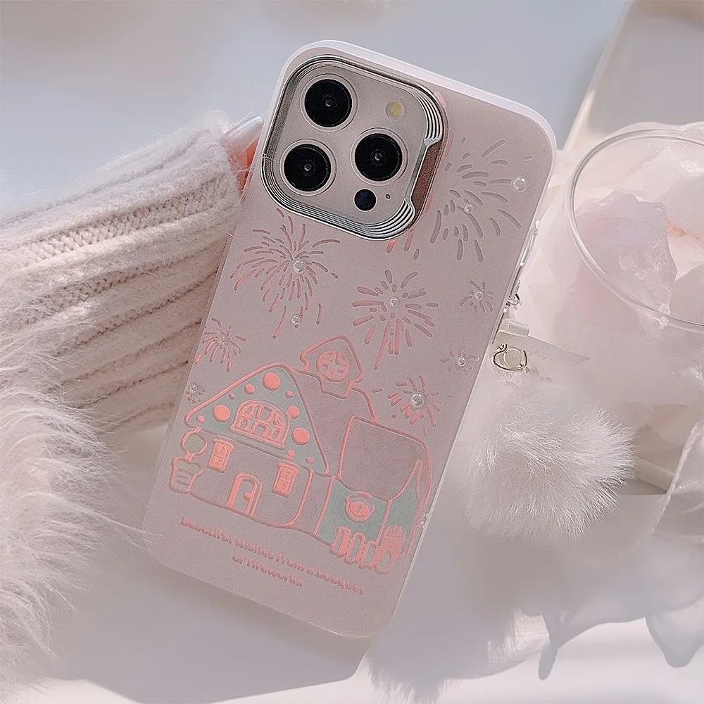 Romantic 2024 phone case for iphone 13 11 12 promax 14 15 pro max cartoon castle cute relif pearl plush back cover