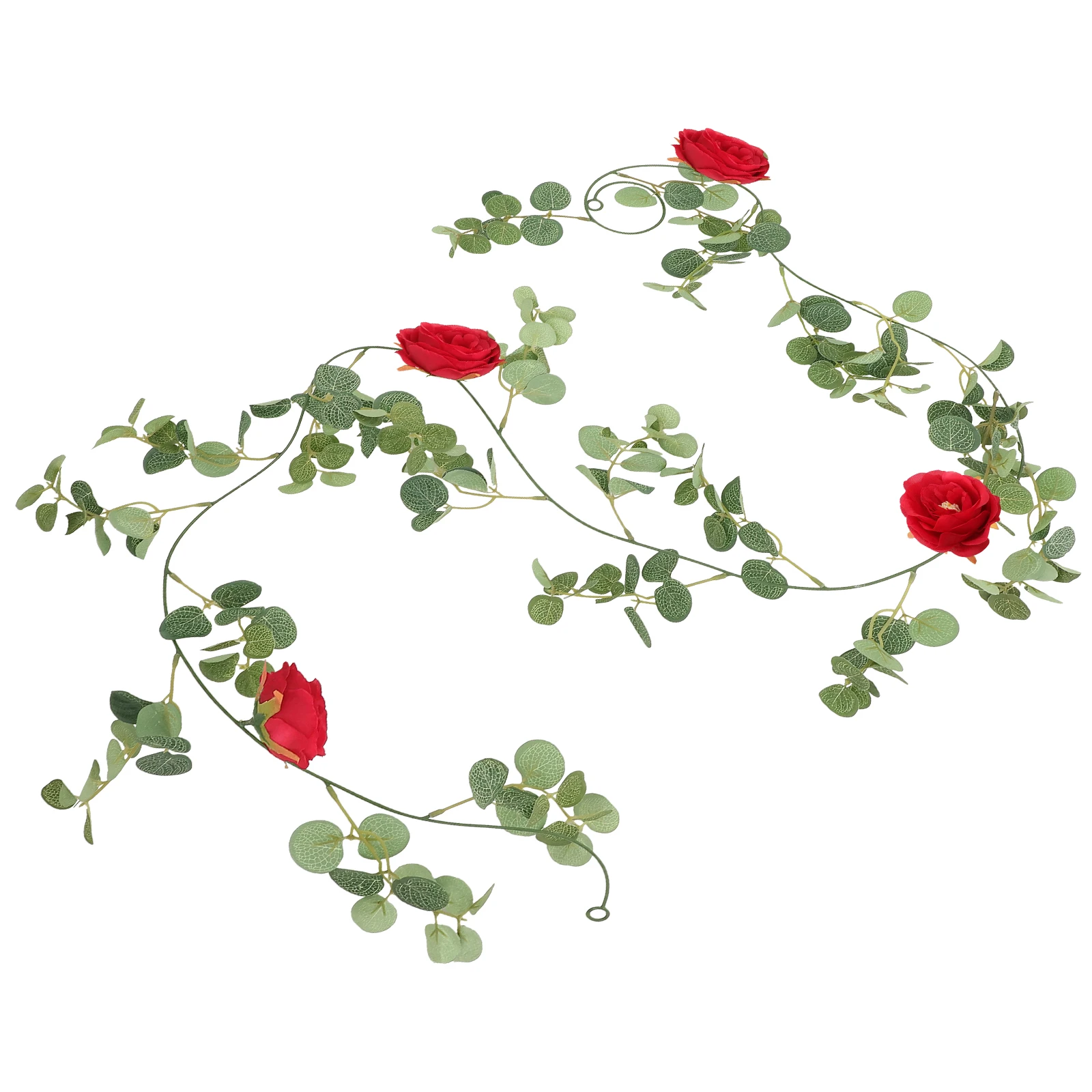 

Artificial Eucalyptus Garland Decorated with Realistic Flowers for Wedding Party Valentine Wreath DIY Hanging Vine Rattan