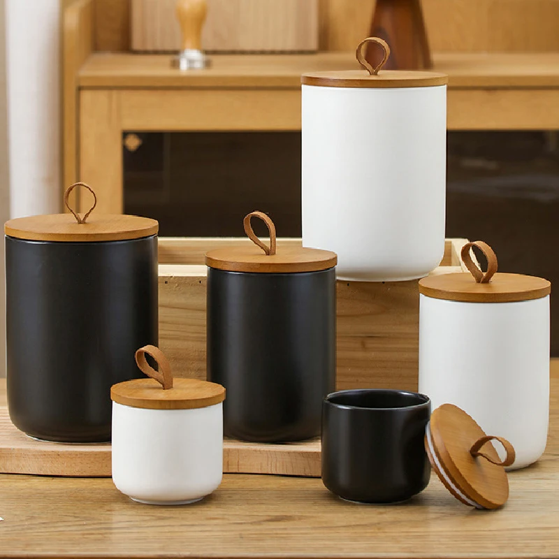 Nordic Ceramic Storage Jar Matte Sealed Pot Tea Container Kitchen Supplies Miscellaneous Grains Storage Box Portable Coffee Pot