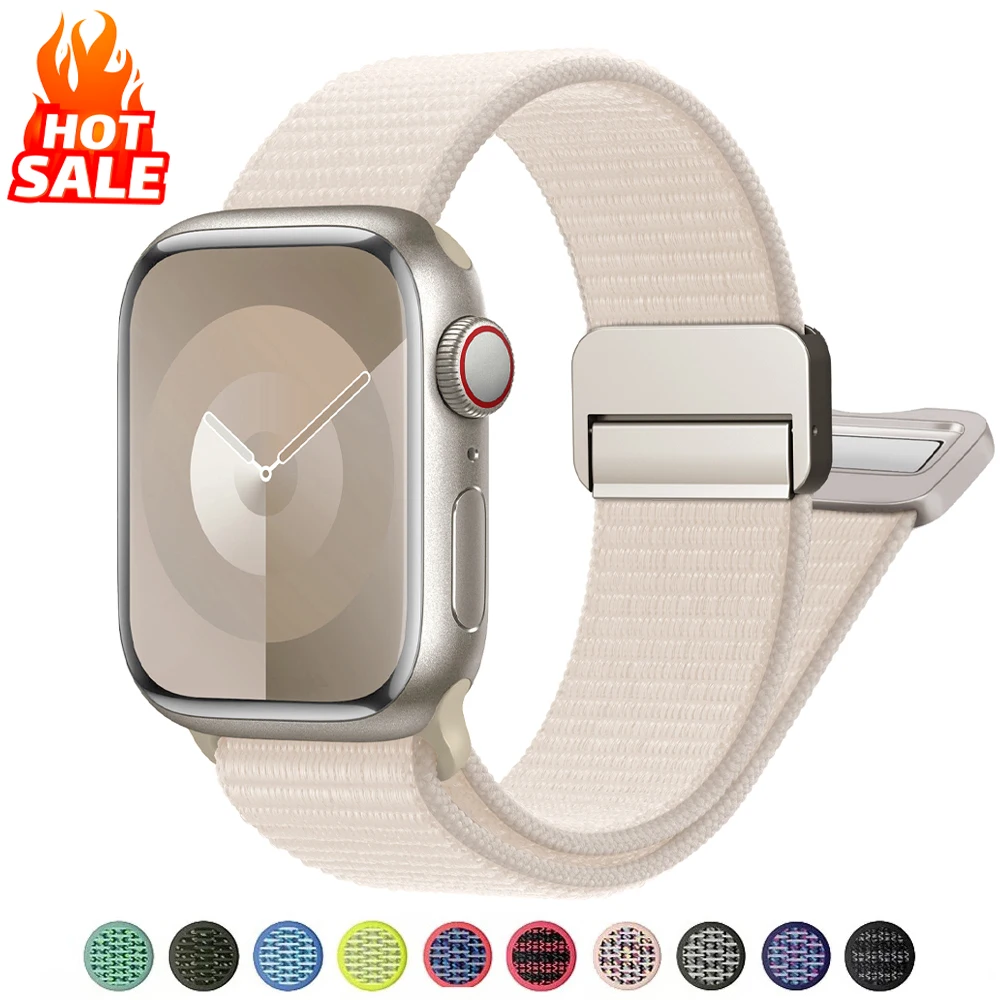 

Nylon Loop Strap for Apple watch band 40mm 45mm 44mm 49mm 41mm 38mm 42mm Magnetic bracelet iWatch series 9 8 7 6 5 3 ultra 2 se
