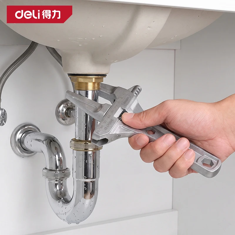 Extra Large Short Handle Bathroom Wrench, Multi-function Adjustable Spanner for Faucet, Pipe & AC Installation and Repair